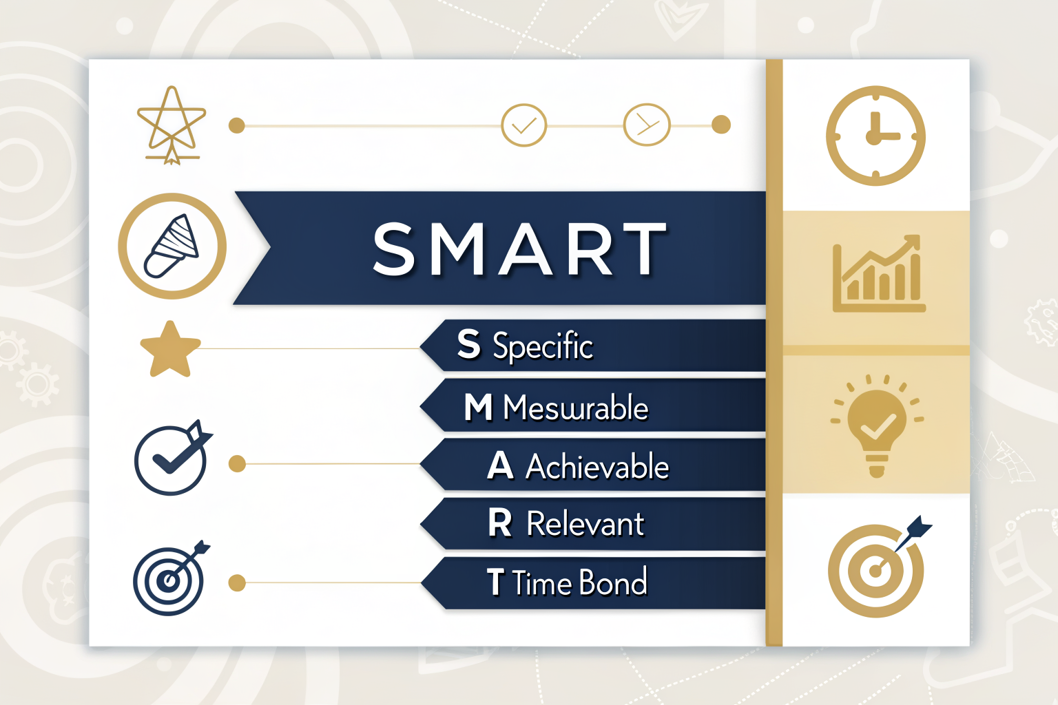 SMART goals framework infographic — Specific, Measurable, Achievable, Relevant, Time-Bound